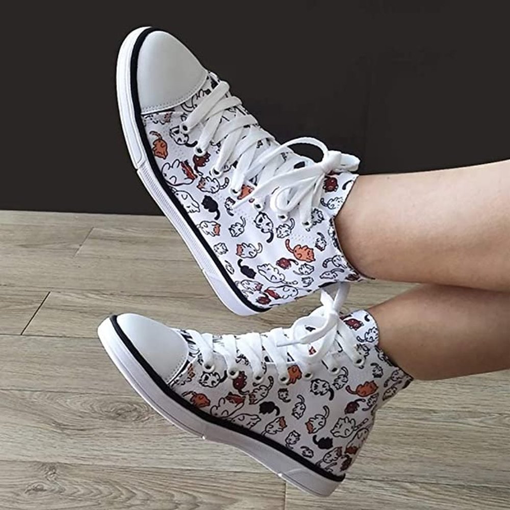 High-Top Cat Print Canvas Dance Shoes